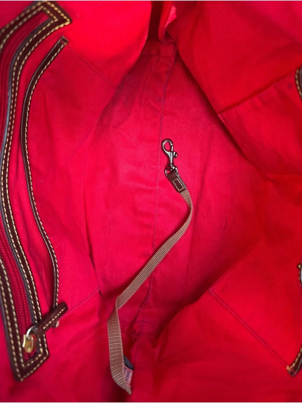 Dooney & Bourke Florentine Hobo Navy Brown Trim Red Interior